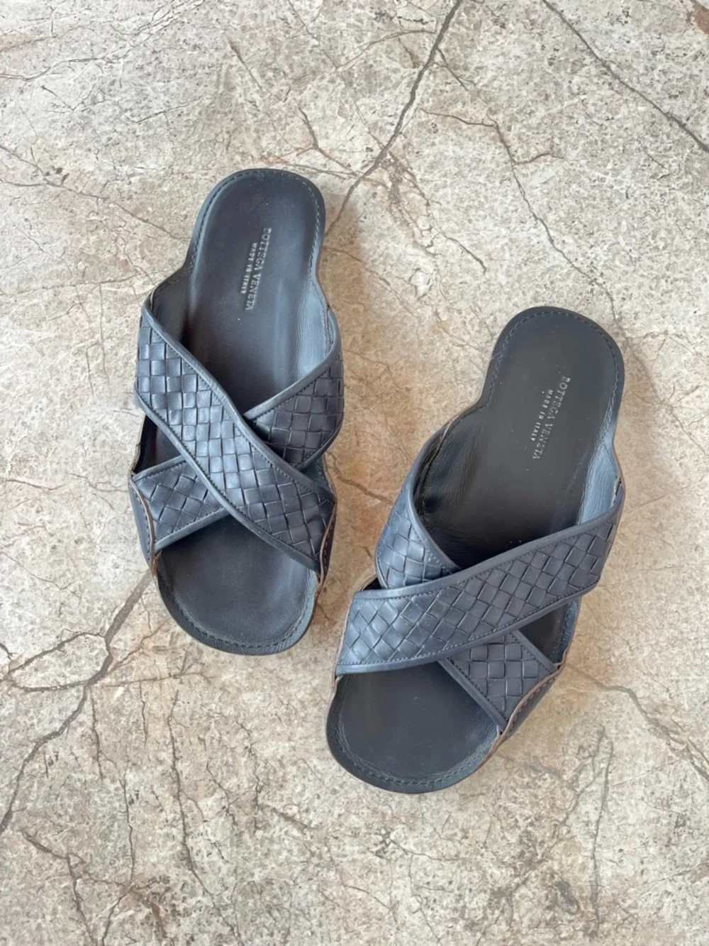 Bottega Veneta Intrecciato Woven Lambskin Leather Criss-Cross Slides Sandals